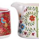 Bico Red Spring Bird Ceramic Sugar and Creamer Set, Sugar Bowl with Lid, Cute Container for Coffee Bar, Kitchen Countertop Accessories, Microwave and Dishwasher Safe
