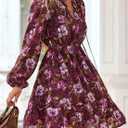 PRETTYGARDEN Women's Fall Boho Dresses 2026 Floral Long Sleeve V Neck Mini Flowy Wedding Guest Dress Trendy Vacation Outfits (M)