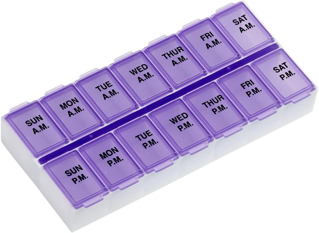Ezy Dose Weekly (7-Day) Daily AM/PM Pill Organizer, Vitamin Planner and Medicine Container,Case for Supplements and Fish Oils, Medium Compartments, 2 Times a Day, Purple, BPA Free