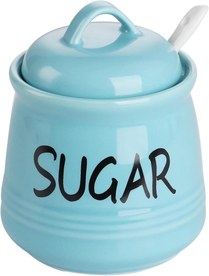 HAOTOP Porcelain Sugar Bowl with Lid and Spoon 12oz (Turquoise)