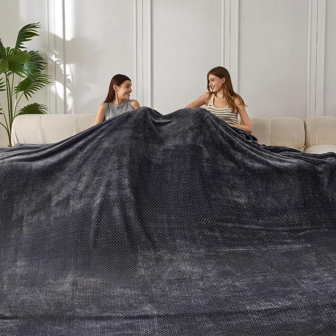 COOVA Seamless Big Blanket 120x120 Inch 3D Jacquard Huge Blanket - Cozy Extra Large for Bed, Oversized King for Family Use, Giant 10x10ft for Couch, Travel, Camping,Dark Grey
