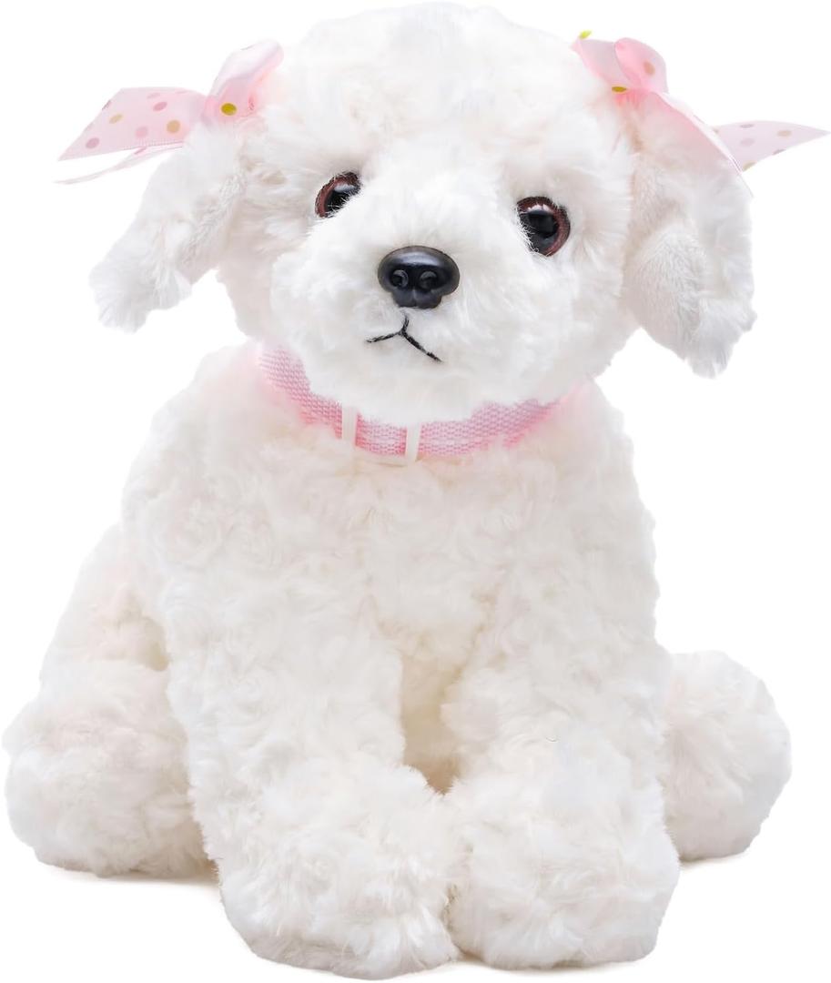 Bearington Sassy White Dog Stuffed Animal - 10" Soft and Cuddly White Puppy Stuffed Animal with Floppy Body - Realistic Fluffy Dog Plush Gift for Kids, Collectors, Baby Showers, and Birthdays
