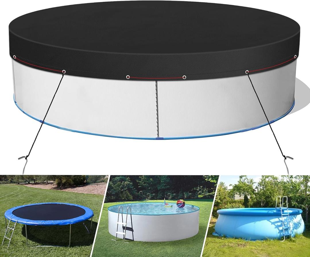 33FT Pool Cover, Solar Pool Covers for Above Ground Pools, Round Hot Tub Cover Stock Tank Cover, Waterproof and UV Resistant, with Ground Nails,Winch and Cable