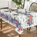 Horaldaily 4th of July Tablecloth 52x70 Inch, Patriotic Eucalyptus Star Independence Day Memorial Day Table Cover for Party Picnic Dinner Decor