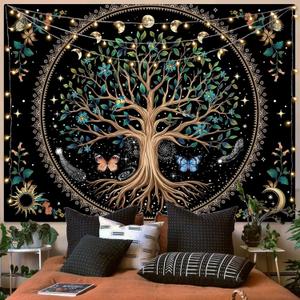 Lunerfex Tree of Life Tapastry Sun and Moon Tapastry Flower Boho Tree Mandala Wall Hanging for Bedroom and Living Room Decor Green Tree, Size: 60"L x 44"W Lunerfex Tree of Life Tapastry Sun and Moon Tapastry Flower Boho Tree Mandala Wall Hanging for Bedroom and Living Room Decor Green Tree, Size: 60"L x 44"W