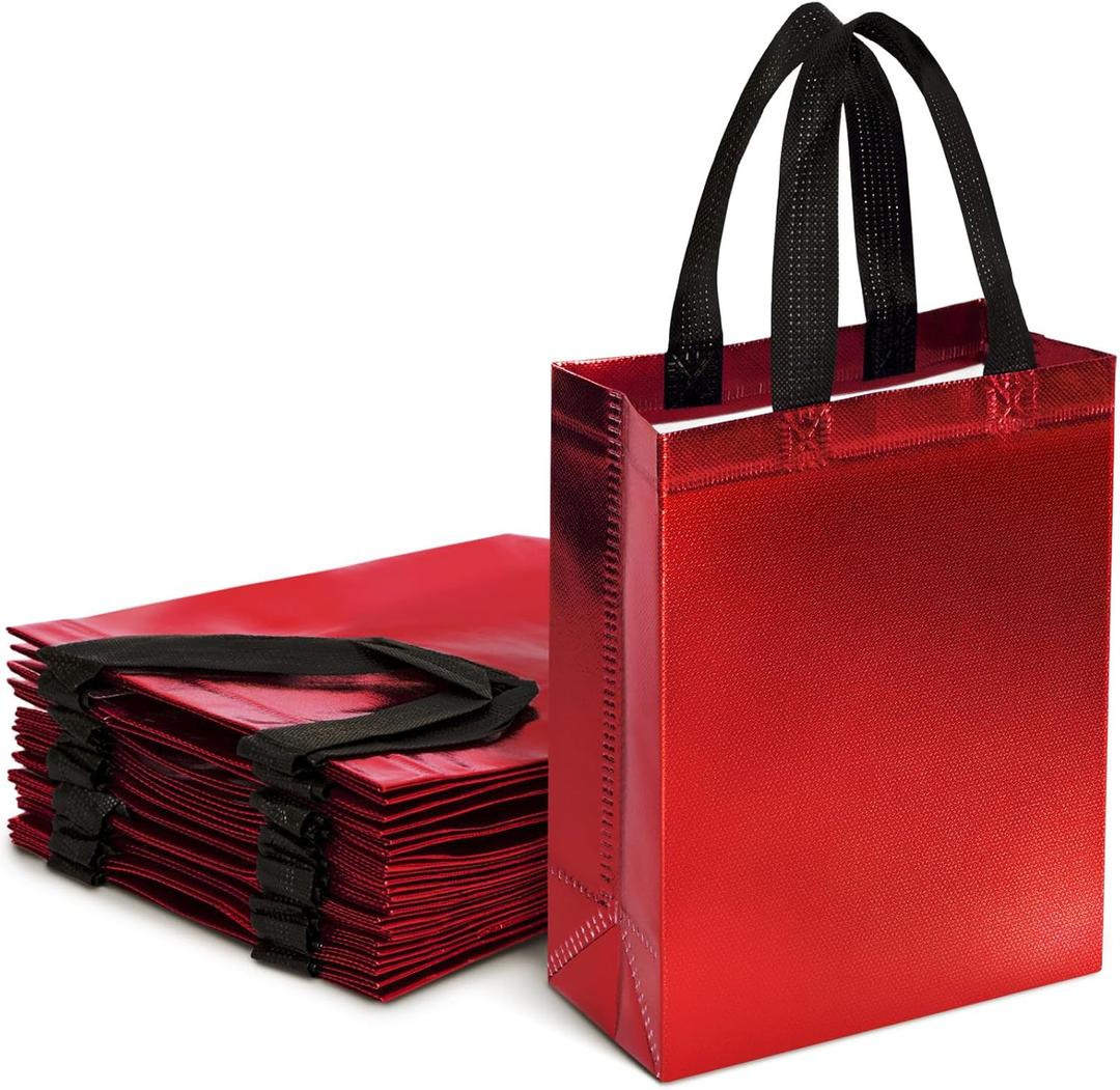 LovesTown 16 Pack Red Gift Bags with Handles, 8"x 4"x 10" Party Favor Bags Medium Size for Wedding Birthday Graduation Goodie Treat Packaging Supplies