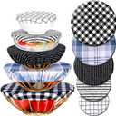Patelai 10 Pcs Bowl Covers Reusable in 5 Size Stretch Cloth Fabric Elastic Food Storage Bowl Covers Bread Sourdough Lids for Proofing Food Fruits Leftover(Black, White, Blue,Plaid Style)