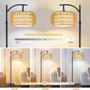 Boho Rattan Floor Lamp with Shade 12W Bright Dimmable LED Bulb, Remote Control 3 Color Temperatures, Modern Farmhouse Handwoven Arc Standing Light for Living Room Bedroom