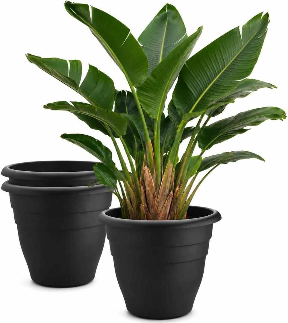 RooTrimmer 3 Pack 20 Inch Large Plant Pots for Outdoor,Heavy Duty Extra Large Deep Garden Planter with Drainage Holes,Sturdy Textured Black Flower Pot for Trees,Shrubs,Patio,Lawn