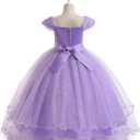 Weileenice Vintage Off the Shoulder Flower Girl Dress Lace Embroidery Little/Big Girls Wedding Bridesmaid Holiday Ballgown (11-12 Years, Lavender)