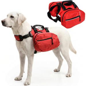 Dog Backpack for Day Hiking, Lightweight 2-in-1 Detachable Saddle Bag with Breathable Harness Vest, No-Flop Dog Daypack for Medium & Large Dogs to Carry Essentials (Large)