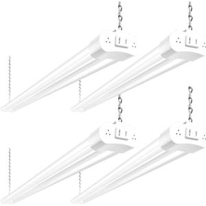 hykolity 4 Pack Linkable LED Shop Light, 4FT 42W [250W Equivalent], 4400lm, 5000K Daylight, with Plug, Utility Light Fixture, Hanging or Surface Mount, White