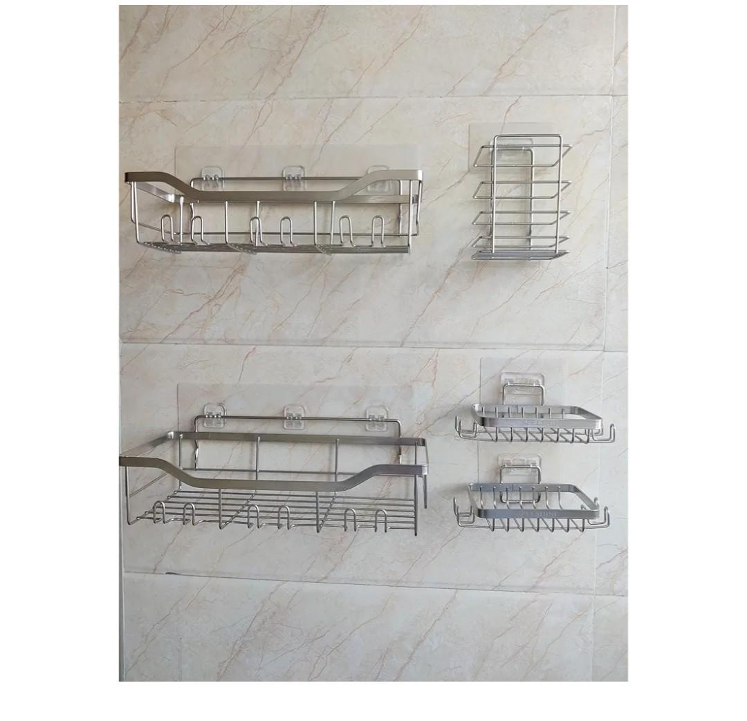 Shower Caddy Bathroom Organizer 5 Pack,Shower Shelf - 304 Stainless Steel,Anticorrosive,Rust-Proof,Waterproof Kitchen & Bathroom Shelves Storage and Organization - Silver Shower Shelves