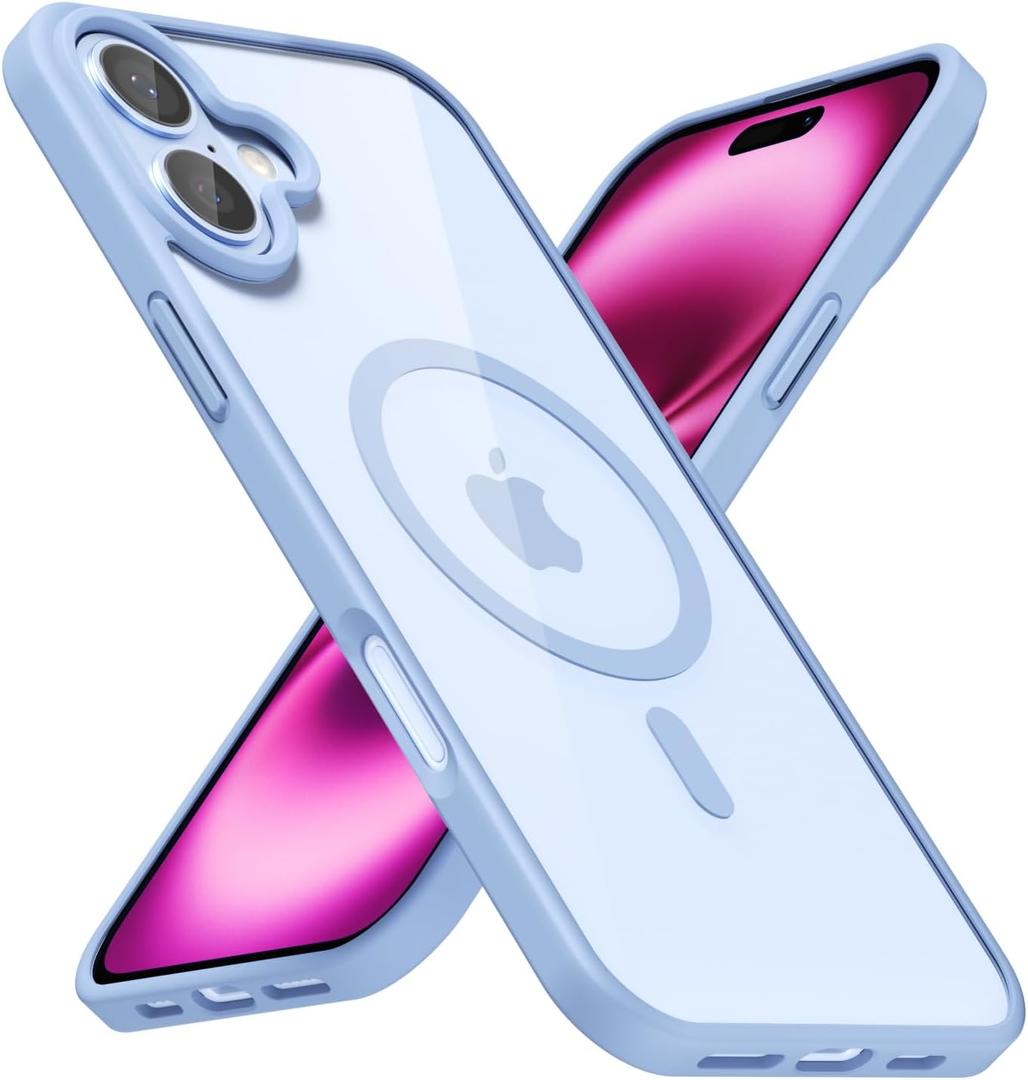 for iPhone 16 Plus Case Clear Mag Safe, Ultra Thin Slim Cover Magnetic Compatible with Magsafe Phone Case for Women Men Girl, Cute Soft TPU Silicone & Transparent Hard Plastic, Light Blue