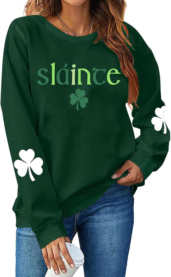 St Patricks Day Sweatshirt Women: St Patricks Day Shirt Cute Here for The Shenanigans Sweatshirts Casual Irish Shirts (Green, XL)