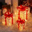 Vanleonet Set of 3 Christmas Lighted Gift Boxes, Christmas Decorations Indoor Outdoor 50 LED Transparent Lighted Boxes for Christmas Tree Decorations