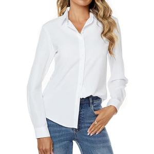 jonivey Womens Stretch Button Down Long Sleeve Shirt Soft Basic Wrinkle Free Work Business Formal Casual Blouse (White,S)