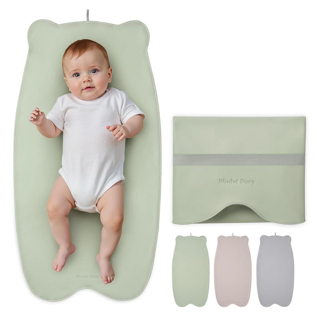 Blissful Diary Vegan Leather Portable Changing Pad, Wipeable & Waterproof Baby Change MatDiaper Bag, Travel Essential & Registry Gift, Light Green