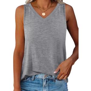 Women's V Neck Curved Hem Tank Tops Summer Basic Sleeveless Loose Fit Tunic Tops 2025 Grey, 2XL