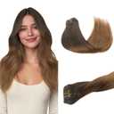 GOO GOO Clip in Hair Extensions Real Human Hair, Remy Human Hair Extensions Clip ins for Women, Natural Human Hair, 20inch 120g 7Pcs, 1D/2C/4E Chocolate Dip Color Melt