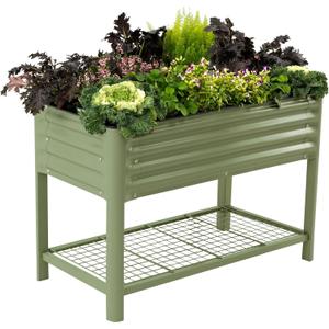 Elevated Raised Garden Bed-V Series, 2' x 4' Garden Beds with Legs & Storage Rack for Patio Porch, 700 Lbs Weight Capacity, Outdoor Planter Boxes for Gardening Herbs Vegetables Flowers, Olive Green