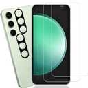 [2+2 Pack Tempered Glass Film For Samsung Galaxy S24 FE 5G Screen Protector 2-Pack with Camera Lens Protector 2-Pack