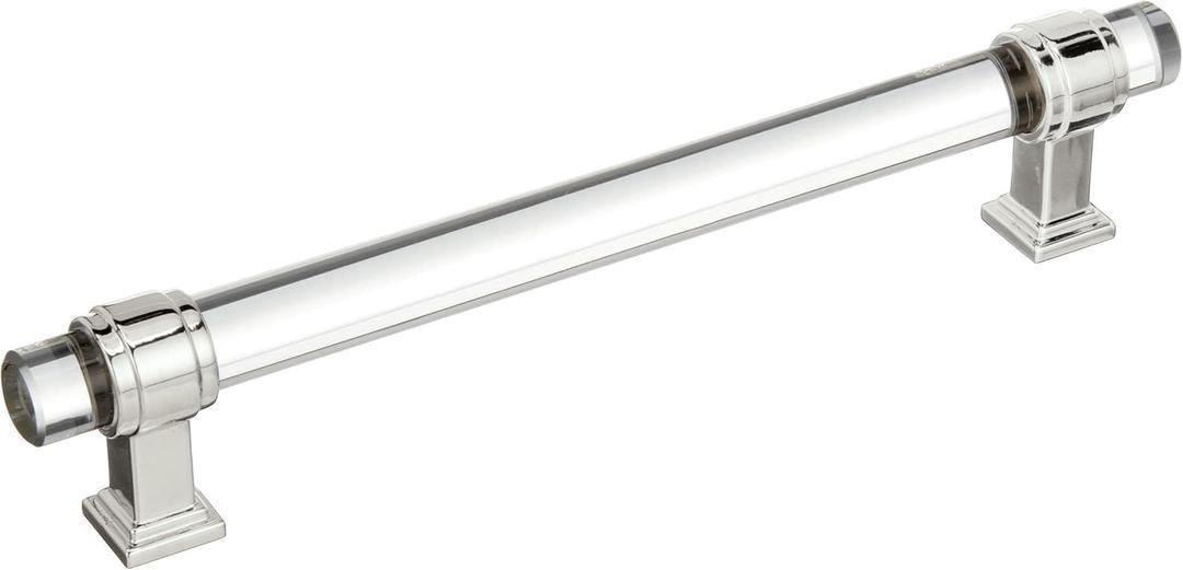 Amerock | Cabinet Pull | Clear/Polished Nickel | 6-5/16 inch (160 mm) Center to Center | Glacio | 1 Pack | Drawer Pull | Drawer Handle | Cabinet Hardware
