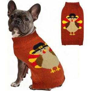 Thanksgiving Dog Sweater, Knitted Dog Thanksgiving Fall Holiday Sweaters Outfit Clothes for Small Medium Large Dogs Pets (Turkey, Large)