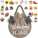 Welcome Sign for Front Door Wreath Decorations for All Seasons Front Porch Decor Hanging Gift for Farmhuose Home Outdoor IndoorBrown KB)
