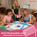 2 x FUYIHGL Mahjong Tiles Bag with Zipper - Pink Clear Carrying Pouch Storage Holder with Embroidery Lettering Case Only - American Mah Jongg Accessories and Gifts for Women Travel Party Game Night