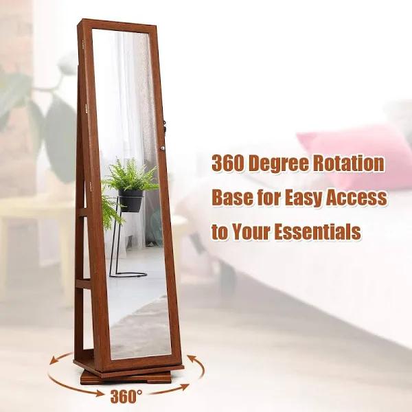 360° Rotatable 2-in-1 Lockable Jewelry Cabinet with Full-Length Mirror