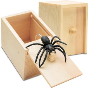 Fake Spider in a Box Prank Gift for Adults Kids, Handmade Wooden Pop Out Scare Surprise Boxes Joke Toys Halloween