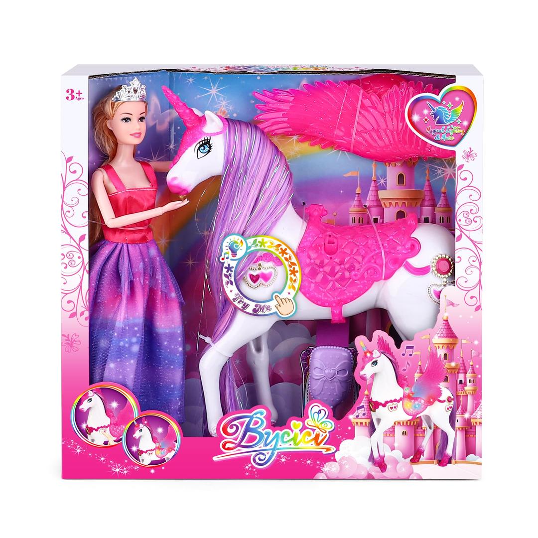 Magic Light Unicorn & Princess Doll, Unicorn Toys for Girls 3-6, Christmas Birthday Gifts for Kids Girls Aged 3 4 5 6 7 8
