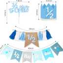 1/2 Birthday Boy Half Birthday Decorations 4PCS Blue 6 Month Party Set with 1/2 Way to One Banner, Halfway High Chair Banner, Cake Topper and Hat for 6 Month Baby Boy Photo Shoot Decor