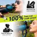 Insulated Water Bottle 40 oz, (Cold for 48H), Leak Proof Food-Grade Stainless Steel Water Jug With Auto Spout and Straw Lid, Portable Paracord Handle & Carrier Bag for Men Women Gym, Indigo Black