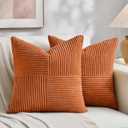 Fancy Homi 2 Packs Orange Decorative Throw Pillow Covers 18x18 Inch for Living Room Couch Bed Sofa, Rustic Farmhouse Boho Home Decor, Soft Corss Corduroy Patchwork Textured Square Cushion Case 45x45 cm