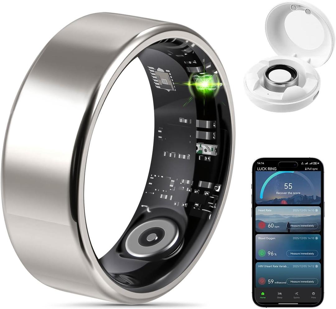 FAHKNS Smart Health Ring for Women Men: Fitness Tracker Ring with Heart Rate,Blood Oxygen,Sleep Monitor,Stress,Steps Counter,IP68 Waterproof for iOS & Android,No APP Fees (Silver,6#)
