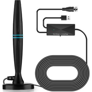 TV Antenna Indoor, Antenna for Smart TV, Support 4K 1080p with Signal Booster for Local Channels, Long Range Reception - Cable Length 18ft (Dark Grey)