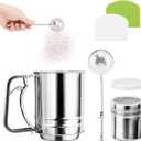 3 Cup Flour Sifter Set - Stainless Steel Mesh + Sugar Shaker & Duster, No Lumps, Smooth Fluffy Cakes Pastries for Home Bakers Chefs, Elevate Dessert Texture Easily