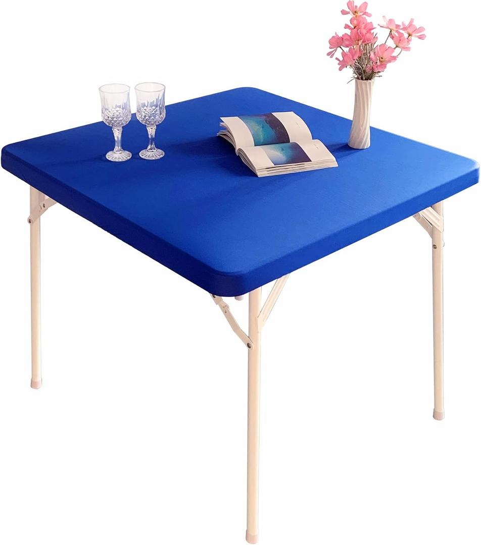 Cocktail Fitted Spandex Stretch Square Table Covers Caps Elastic Square Tablecloth Blue Table Topper 34x34 Inch