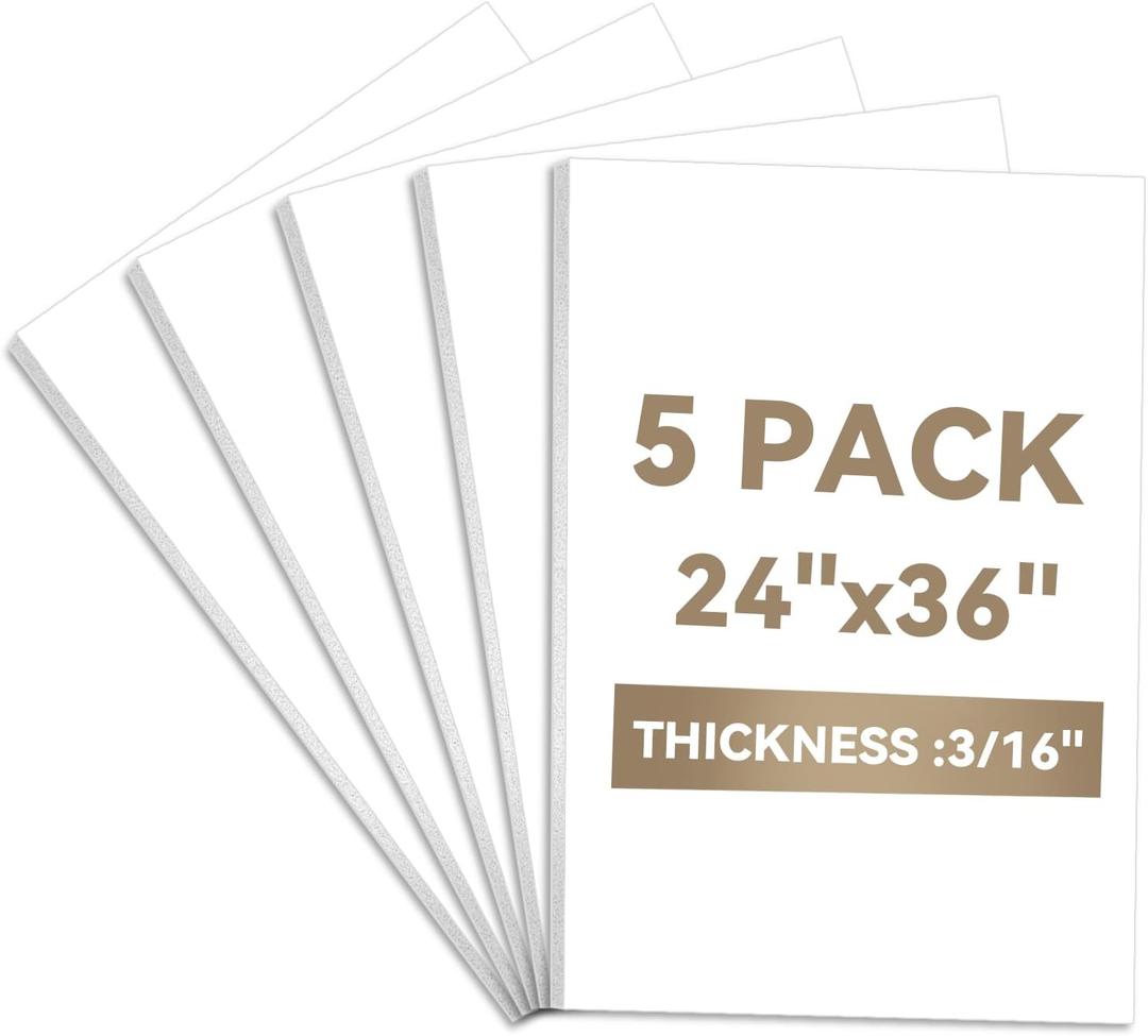 WEWLINE 24x36" White Foam Board (3/16" Thick), 5 Packs of Foam Core Board, Poster Board Perfect for Signage, Displays, Backdrops, DIY Projects & Office Use, 24363/16"