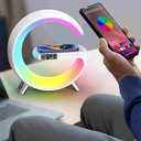 BKDRL Bluetooth Speaker Lamp with Wireless Charger, RGB Night Light, Alarm Clock, App Control - White