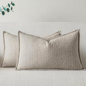 Linen Pillow Covers Set of 2,Boho Farmhouse Throw Pillowcases Neutral Textured Decorative Covers for Couch Sofa Bed, Soft Linen Blend Accent Case Cushion Living Room Home Decor 20"x12", Khaki