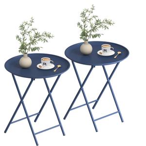 Garden 4 you Folding TV Tray Table, Metal Round Side Table, Blue Dinner Table with Metal Frame, Modern Outdoor Tray Table for Living Room, Bedroom, Patio & Small Spaces, 2 Packs