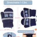 Baby Warm Knit Mittens for Infant Kids Girls Boys 0-2T | Soft Thick Faux Plush Lined, Snowflake Pattern, Elastic Windproof Cuff, Newborn Toddler Fit, 33.5" Neck Lanyard, Cold Weather (Blue)