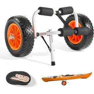 VEVOR Kayak Cart, 200 lbs Load Capacity, Foldable Kayak Trolley with 10-inch Solid Rubber Tires & 1 Ratchet Strap, Paddle Board Trolley for Carrying Kayaks, Canoes, Paddleboards, Float Mats, Jon Boats