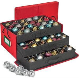 HOLDN’ STORAGE Christmas Ornament Storage Box with Dividers, Holds 72 Ornaments (3 Inch), Large Ball Storage Container with 3 Removable Trays, Durable and Portable - Red