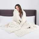L'AGRATY Chunky Knit Blanket Throw: 72''x84'' Chenille Chunky Knitted Throw Blanket for Bed Couch - Handmade Thick Big Cable Knit Blanket - Large Chunky Crochet Rope Blanket for Home Decor(Ivory)