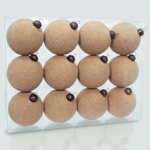 12PCS Rustic Burlap Christmas Ornaments, 3.15" Handmade Jute Rope Balls, Farmhouse Christmas Tree Decorations, Boho Natural Hanging Ornaments for Holiday, Party & Home Dcor (Soild)