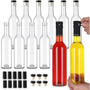 AuroTrends 12 oz Wine Bottles 12Pack with Cork Lids & Shrink Capsules - Durable 375ml Glass Bottles with Lids for Home Brewing, Sparkling Beverages, Fermentation, and Crafting